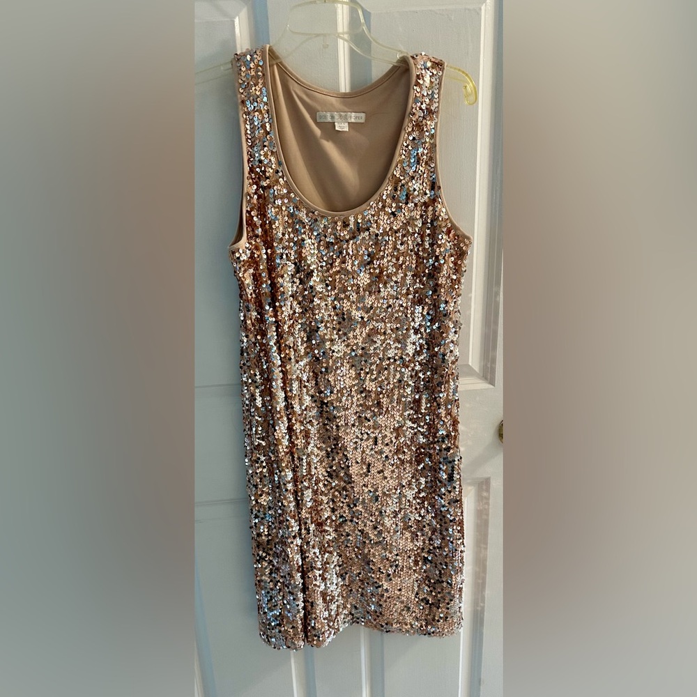 Boston Proper sequin mini dress rose gold